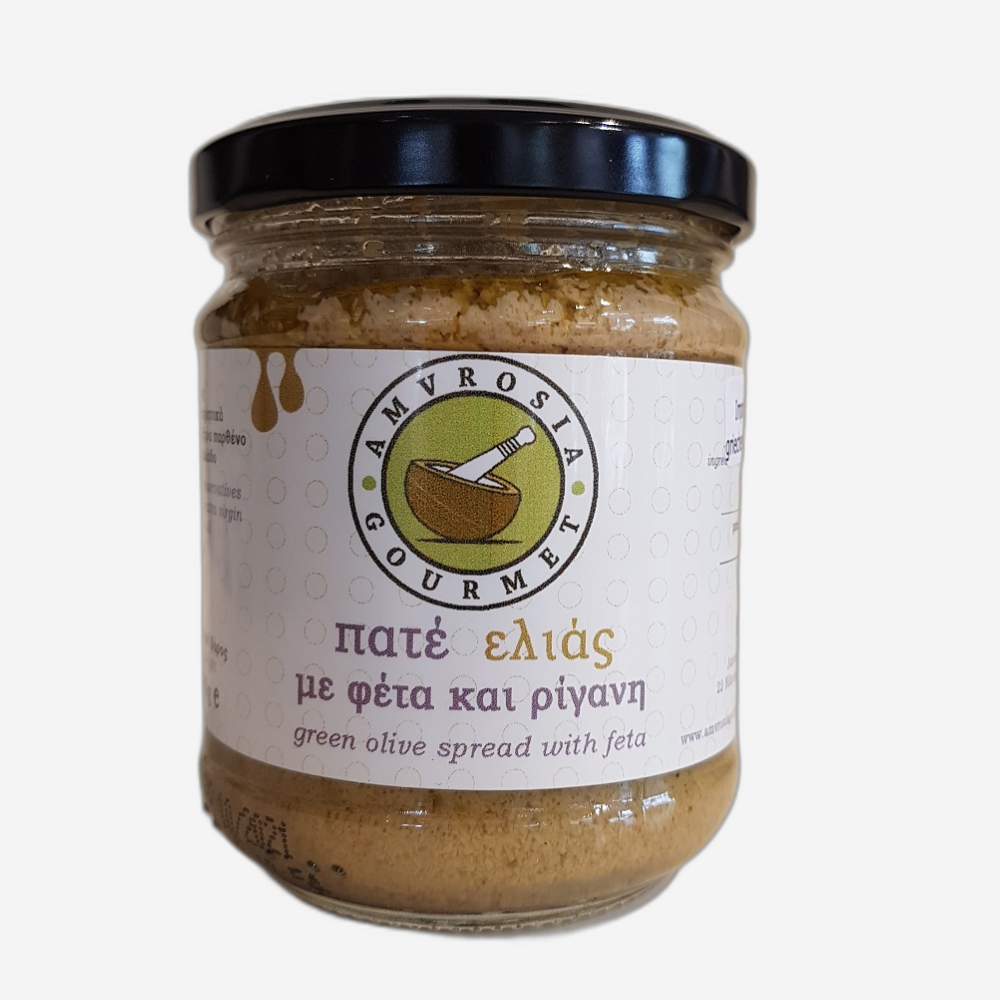 Aufstrich aus grünen Oliven mit Feta und Oregano, 200g