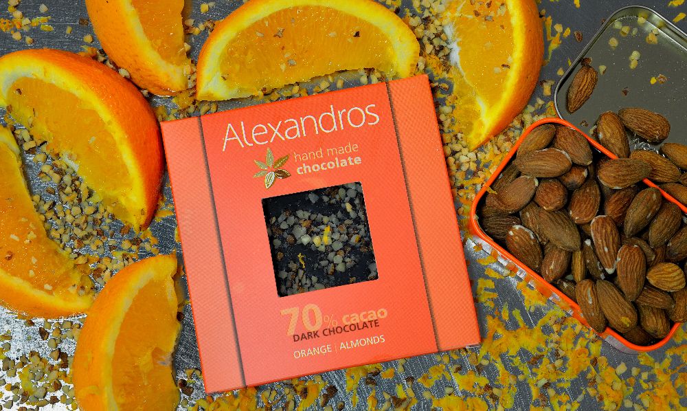 Dunkle Schokolade mit Orange und Mandel, 90g