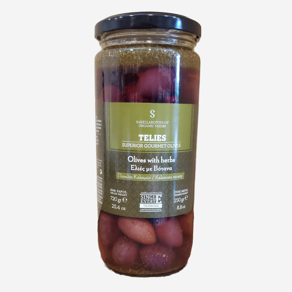 Schwarze Oliven mit Kräuter "Telies", 250g