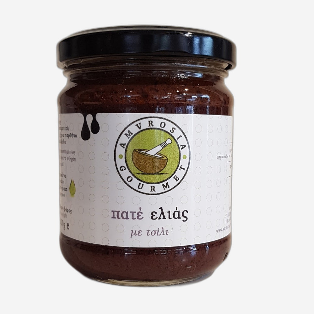 Aufstrich aus schwarzen Oliven mit Chili, 200g