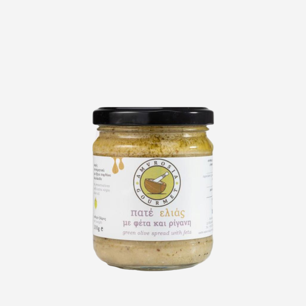 Aufstrich aus grünen Oliven mit Feta und Oregano, 200g