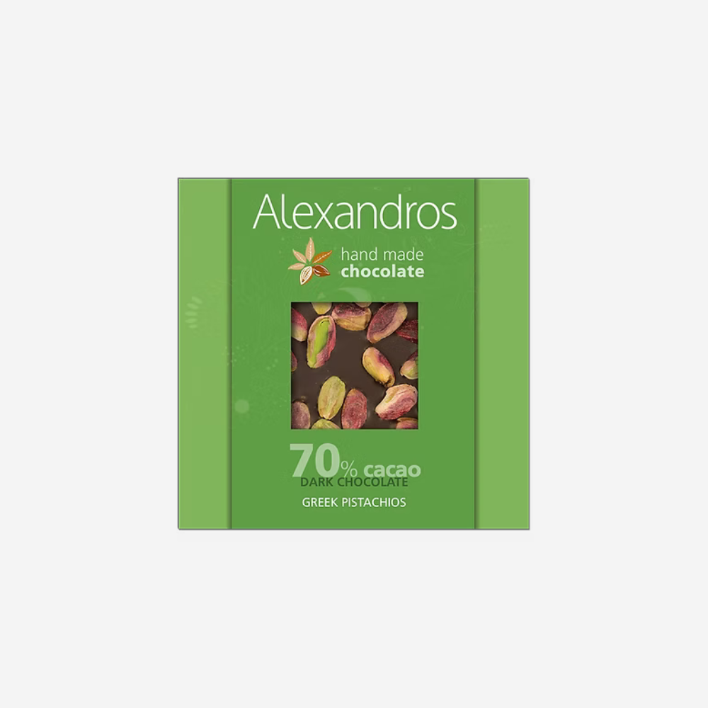 Dunkle Schokolade mit griechischen Pistazien, 90g