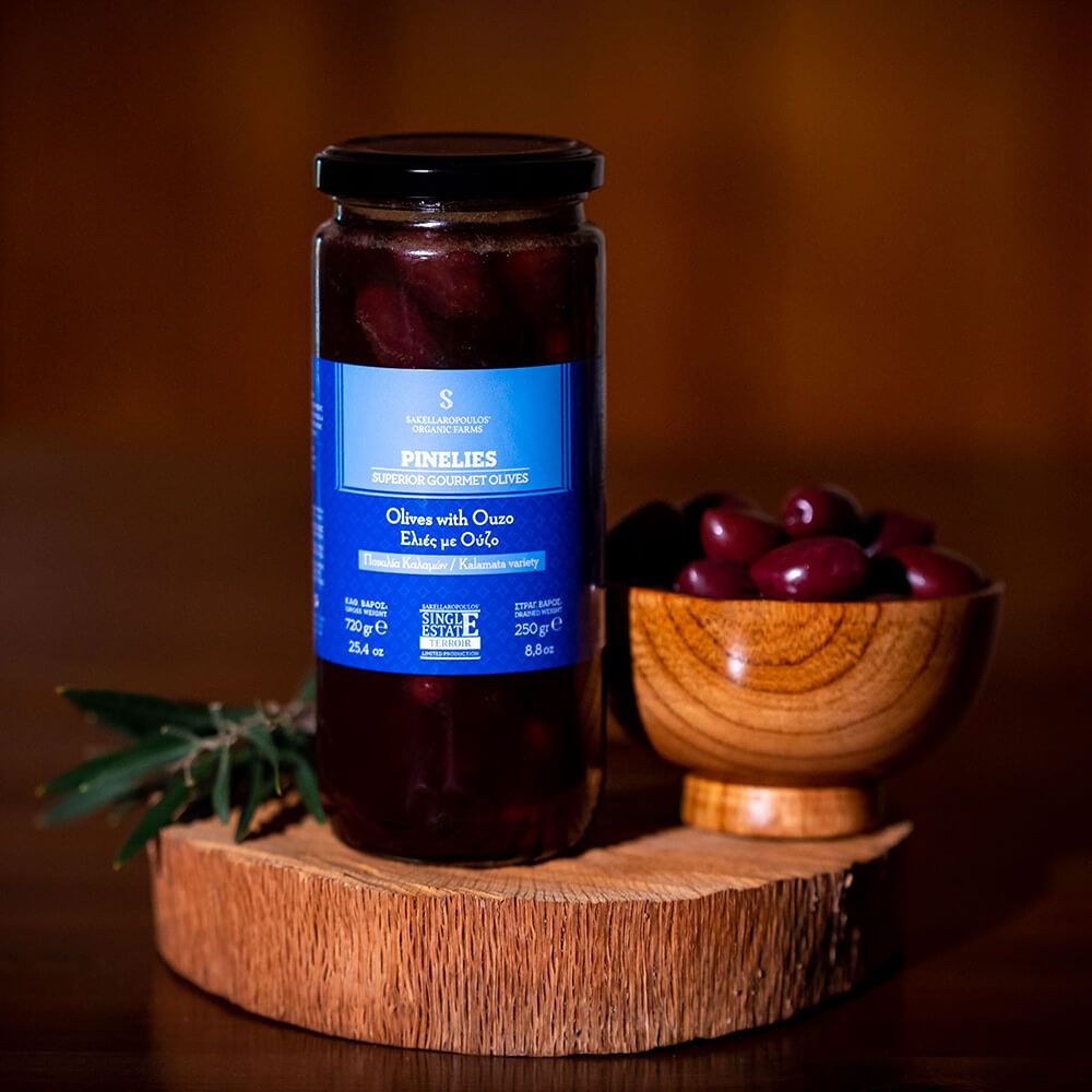 Schwarze Oliven mit Ouzo "Pinelies", 250g