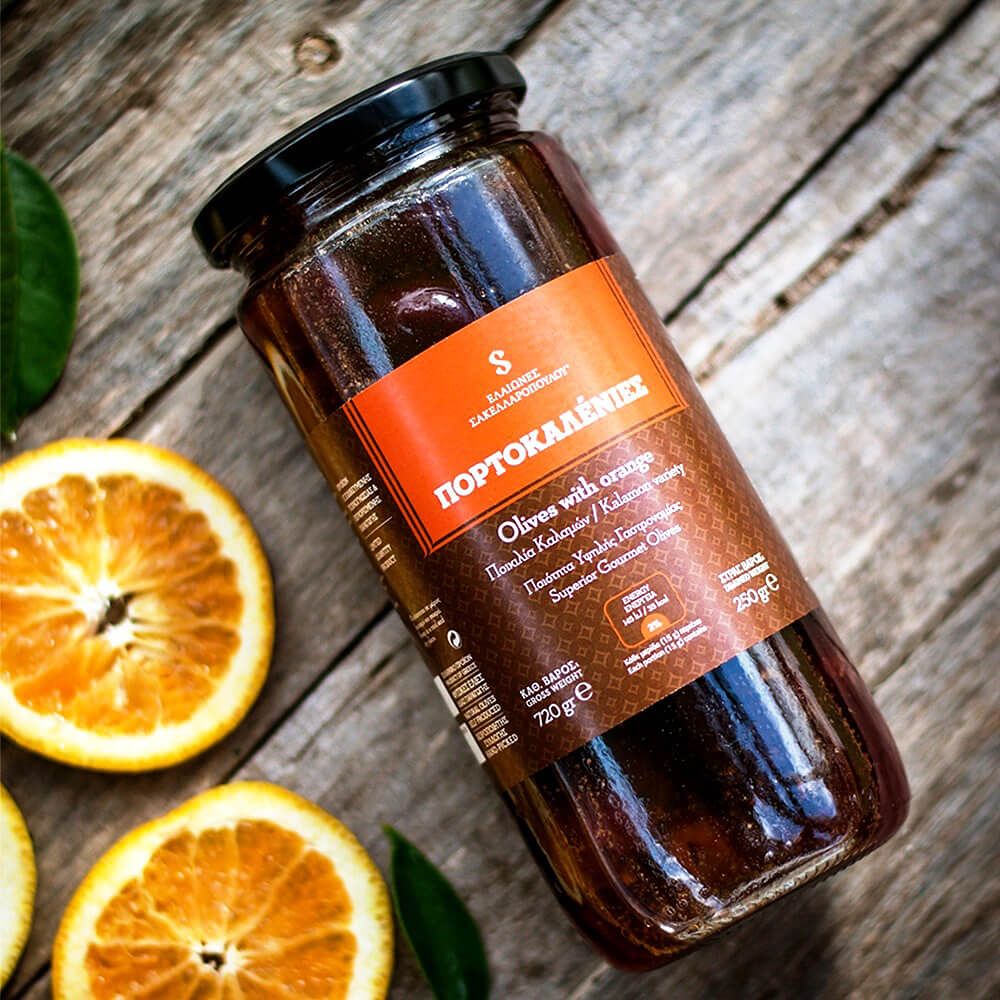 Schwarze Oliven mit Orange "Portokalenies", 250g