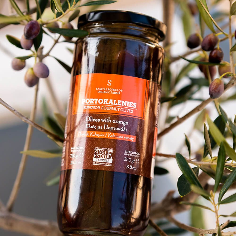 Schwarze Oliven mit Orange "Portokalenies", 250g
