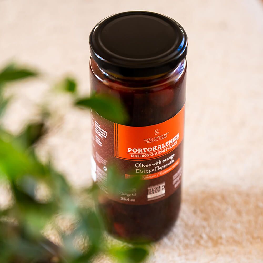 Schwarze Oliven mit Orange "Portokalenies", 250g