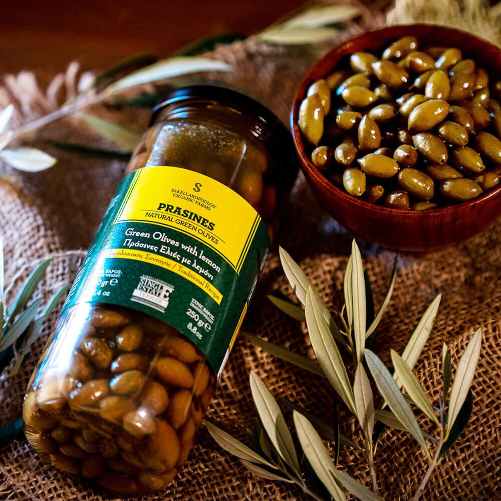 Grüne Oliven mit Zitrone "Prasines", 250g