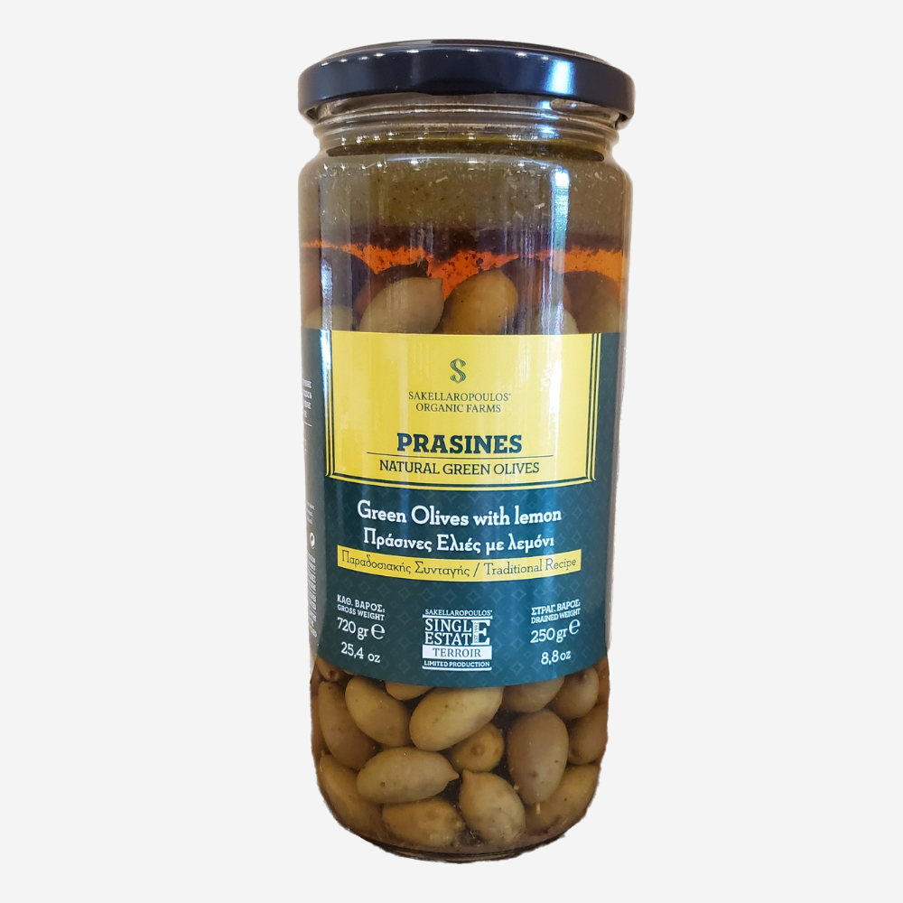 Grüne Oliven mit Zitrone "Prasines", 250g
