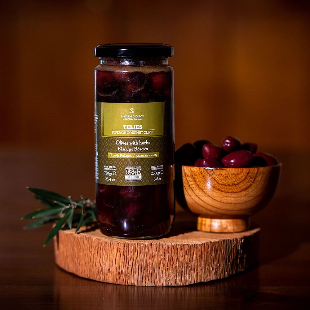 Schwarze Oliven mit Kräuter "Telies", 250g