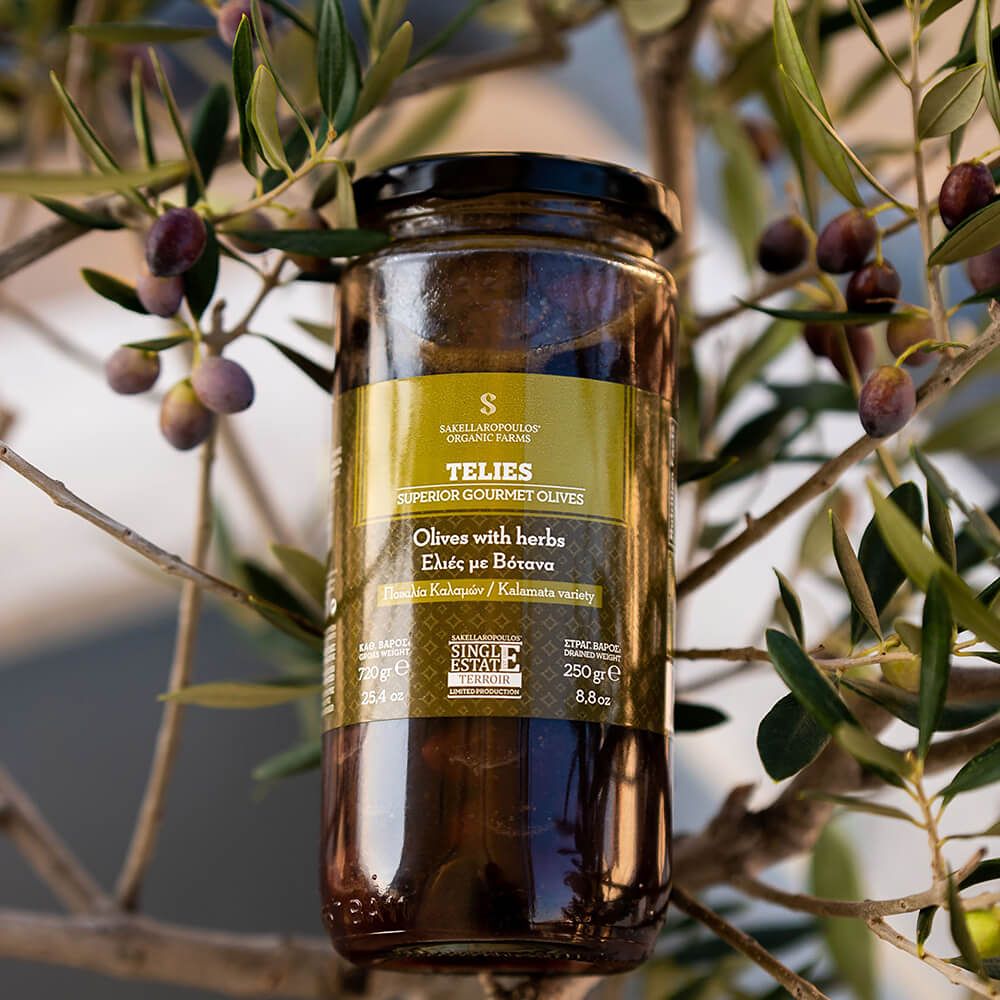 Schwarze Oliven mit Kräuter "Telies", 250g