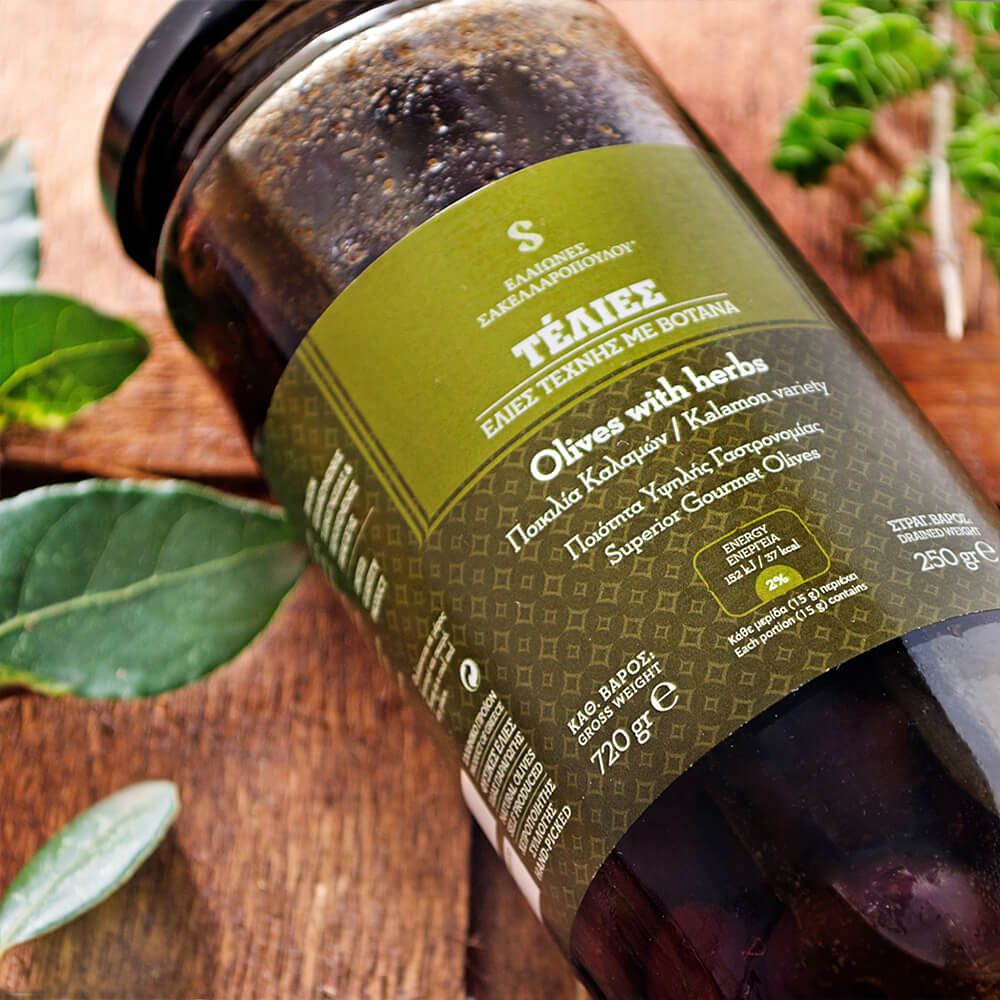 Schwarze Oliven mit Kräuter "Telies", 250g