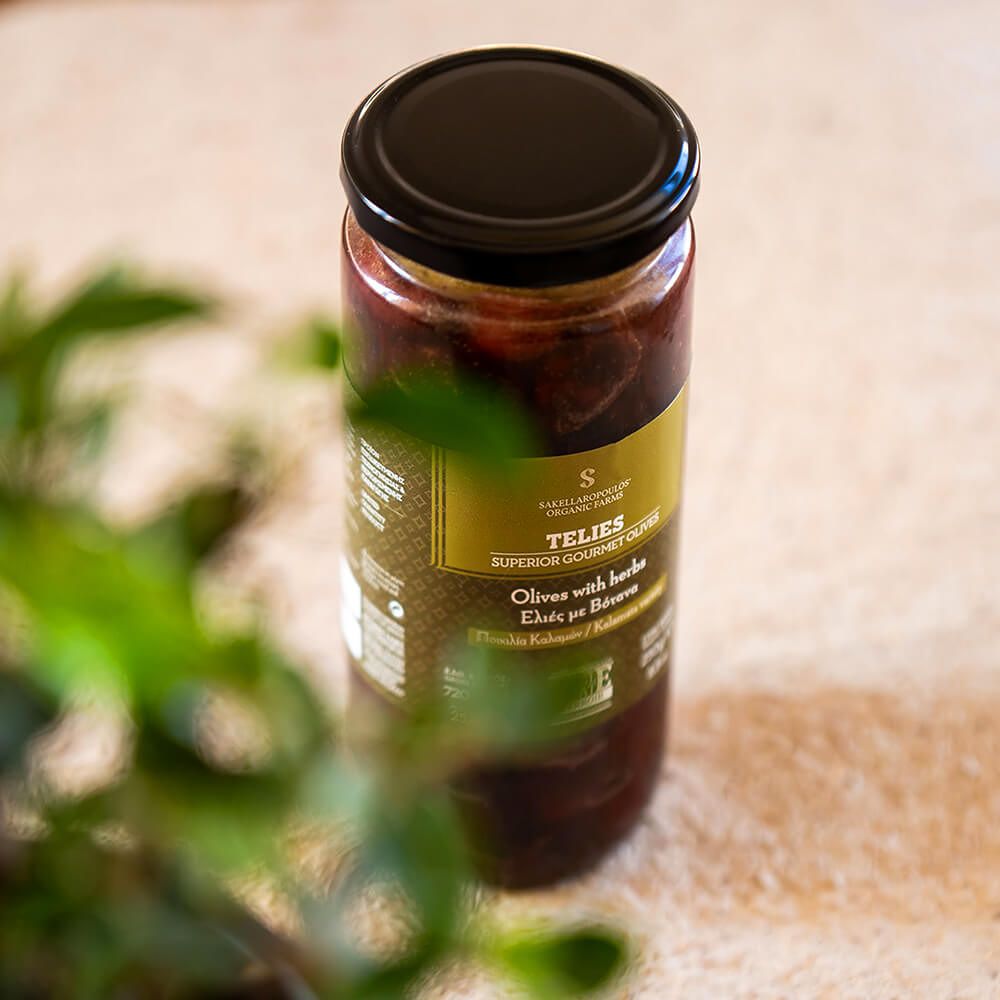Schwarze Oliven mit Kräuter "Telies", 250g