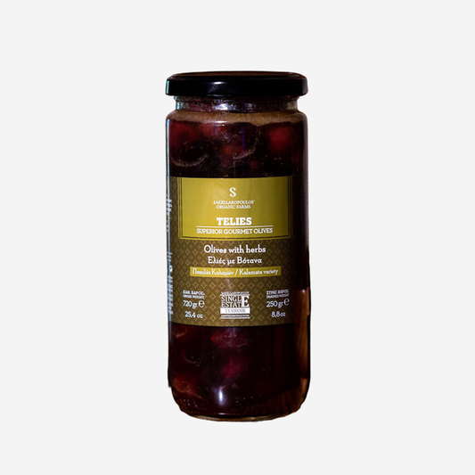 Schwarze Oliven mit Kräuter "Telies", 250g