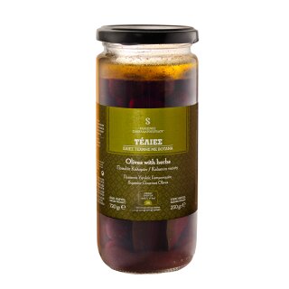 Schwarze Oliven mit Kräuter Telies, 250g